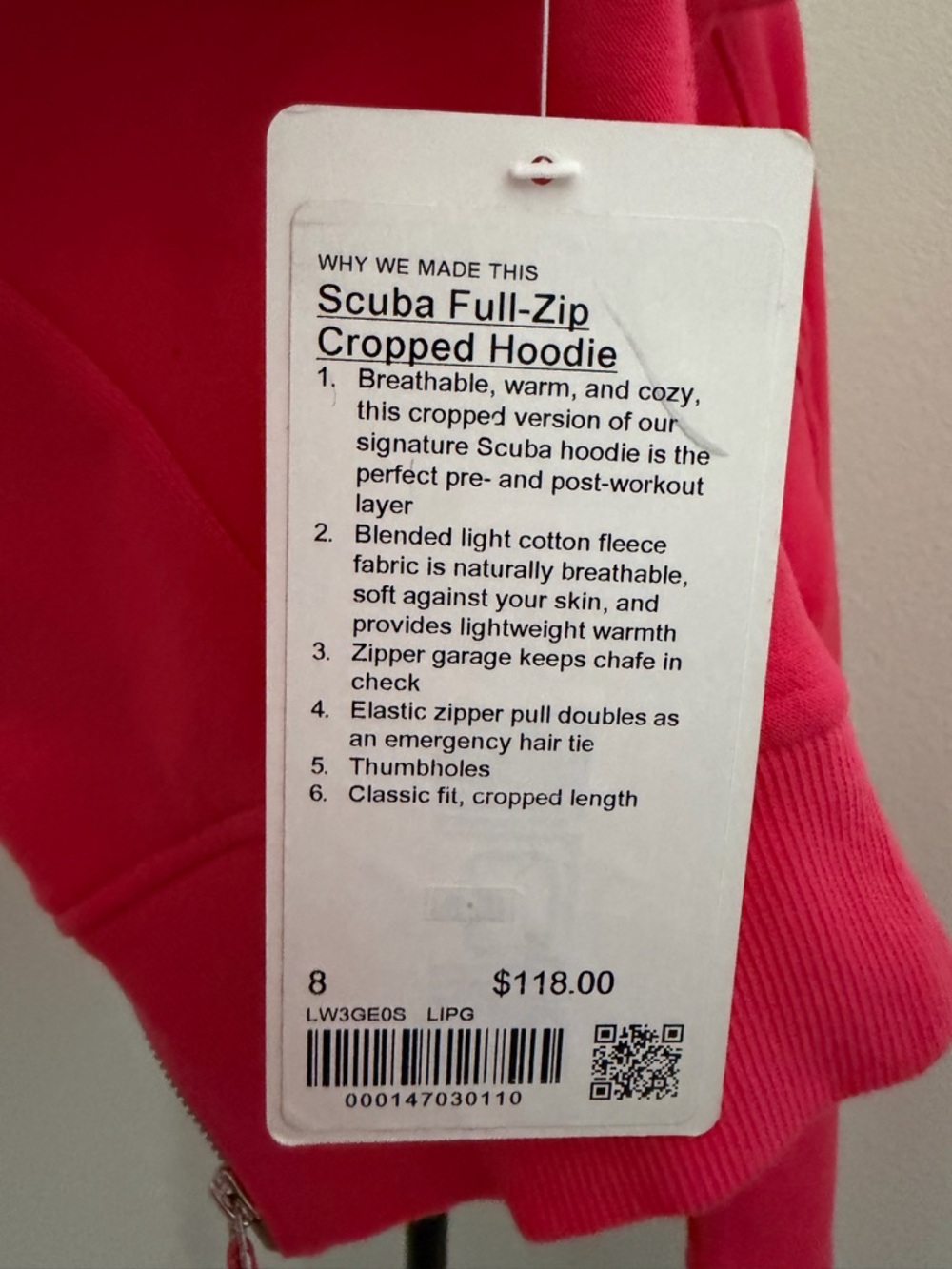 lululemon athletica scuba full zip Cropped lip gloss pink Hoodie - Picture 6 of 6